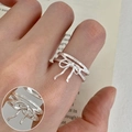 Retro silver bow hollow ring with double-layered open design for women accessories - Intertwined Double Line Bow(JZ7537)