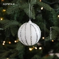 White frosted 8cm Christmas ball ornament with sparkling silver glitter stripes - Silver Glitter Ball Style A