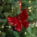 Red flocked velvet Christmas butterfly ornament with gold sequins and gemstones - Red Flocked Butterfly