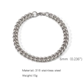 6mm wide silver Cuban link bracelet made of 316L stainless steel with lobster clasp - 6mm / 18cm / Steel