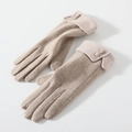 Beige knitted wool gloves with fold-over cuffs and double-button accents for winter - 170 Khaki