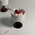 Coppa da dessert in ceramica bianca con base in legno nero e cucchiaio in argento - Calice grande (11*13cm) / Nero