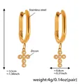 Dettaglio dimensioni orecchini a croce in acciaio inossidabile placcato oro 18k - Stile Alto a U (Q038) / Oro