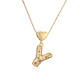 18K gold plated necklace with heart clasp and colorful zircon letter Y pendant - Letter Y