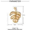 Macro detail of a tropical leaf pendant in gold stainless steel with shell inlay - Leaf - White Shell (YE756-1)