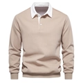Khaki Herren Polo-Sweatshirt mit weißem Kragen und gerippten Bündchen für Herbst - S / Khaki