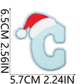 Macro detail of Letter C embroidery patch with Santa hat and precise dimensions - Letter C