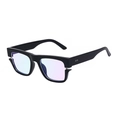 Square black thick frame sunglasses for men with silver decorative side rivets - Bright Black Transparency Blue Coating