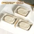 Set of 3 cream white double-layer waterproof soap boxes with clear lids for travel - Double Layer Sealed / Cream White