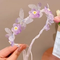 Exquisite girls' headband with purple butterfly flowers and white pearl beaded chain - Purple Flower Butterfly Fairy