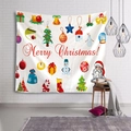 Arazzo natalizio con scritta Merry Christmas pupazzo di neve e alberi su muro bianco - 150x130cm / Modello 2
