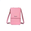 Pink matte leather crossbody phone bag with front flap and Monrenton brand text - Simple Printed Style (122) / Pink