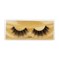 Detail of 3D faux mink eyelashes style #104 on gold glitter tray in clear packaging - #104