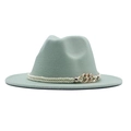 Classic fedora felt hat in light green with a woven white rope and gold chain band - M (56-58cm) / Cyan