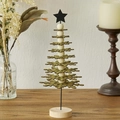 Mini wooden Christmas tree with golden glitter snowflakes and a rustic log base - Style B-Gold