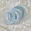 Set di 5 elastici a spirale blu con decorazioni floreali e glitter per capelli - 50# Blu Sale Marino Menta Set da 5
