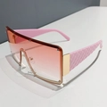 Oversized square sunglasses with gradient pink lenses and quilted pink textured temples - Pink Frame/Gradient Orange