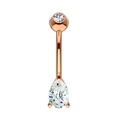 Rose gold belly button ring with pear-cut zircon and stainless steel curved barbell - Style 17