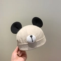 Cute beige infant brimless docker hat with black cartoon ears and bear nose - Landlord Cap / Beige