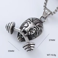 Detailed specs of lion head pendant with dumbbell showing height 37MM and weight 16.8g - Lion Head Style (Style 3) / Pendant Only