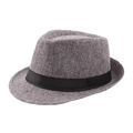Detail shot of a grey Panama fedora hat with a black ribbon band and woven texture - Adult Size (Approx 58cm) / Linen with Black Ribbon-Heather Grey