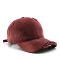 Distressed stone-washed burgundy cotton baseball cap with vintage frayed hole details - Burgundy