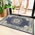 Absorbent bath mat with blue and beige Persian pattern in a bathroom setting - European Vintage Blue 8