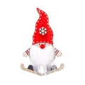Gnomo de Navidad de madera en esquís con gorro rojo de copos de nieve y barba blanca larga - Estilo Decoración Copo de Nieve / Rojo