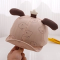 Close-up of pink cotton baby cap featuring cute bear patterns and 3D ears detail - 48cm(6-24 Months) / Double-Ear Puppy Khaki