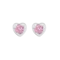 Minimalist S925 silver heart stud earrings with sparkling pink zircon gemstones - 925 Silver / White Gold