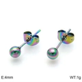 Rainbow stainless steel bead stud earrings 4mm diameter with polished iridescent finish - 4mm / Rainbow