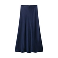 Detail of silk-satin midi skirt in navy blue showing smooth fabric texture and drape - Navy Blue