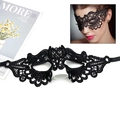 Elegant black lace masquerade eye mask with intricate cutout patterns and ribbon ties - 023 Wave