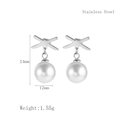 Minimalist stainless steel C-shaped earrings with X-cross design and white pearls - Silver (LE3243)