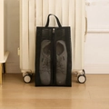 Portable black mesh travel shoe bag with handle and central zipper for gym storage - Small / Black