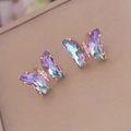925 silver needle butterfly earrings with gradient crystal and micro-paved zircons - 1# Light Purple