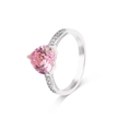 Elegant engagement ring with heart shaped pink zircon and silver band on white background - US Size 5 / Platinum Color + Pink Zirconia