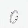 Elegante anello in argento 925 a doppia fila con diamante centrale taglio ovale - Taglia US 5 / Argento sterling 925