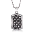 Ciondolo piastrina militare vintage da uomo in acciaio al titanio con scaglie nere e cristalli - Texture a Scaglie di Pesce Argento Nero (KP96297-GC)