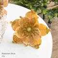 20cm champagne gold velvet Christmas flower decoration with gold glitter details - Gold Velvet Magnolia 20cm