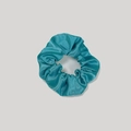 Teal satin scrunchie with silky luster and soft pleats for elegant hairstyles - Satin 24 (Cyan Blue)