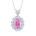 Halskette mit rosa ovalem Edelstein, S925 Silberkette und doppeltem Diamant-Halo - 925er Silber / Nur Anhänger (Ohne Kette)