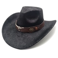 Western cowboy hat in black faux snakeskin texture with a silver bull head buckle detail - M (56-58cm) / Snake Pattern Black