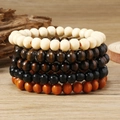 Bohemian style multi-layer wooden bead bracelet set in natural brown and cream tones - Orange Wood Bead 5-piece Set
