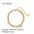 Detalle de pulsera dorada de corazón con nácar blanco y cadena ajustable con sello K18 - Oro de 18K / Estilo de Corazón de Madreperla Blanca (HF-S4200)