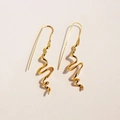 Abstract spiral wavy line earrings in polished gold metal finish with minimalist hooks - Gold