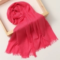 Detail of rose red cotton linen scarf showing soft texture and delicate fringe trim - 180*100cm / Deep Rose Red (TH39-39)