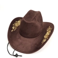 Detailed embroidery on a dark brown western cowboy hat with a high-quality suede finish - M (56-58cm) / Coffee Gold (Gold Flower Embroidery)