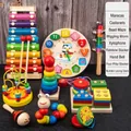 9-piece wooden educational toy set including xylophone, clock, and bead maze for toddlers - 9-Piece Set (Xylophone + Clock + Hand Bell + Bead Maze + Rainbow Tower + Shape Sorter + Caterpillar + Maraca + Castanet)