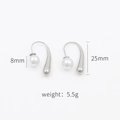 Pendientes geométricos plateados con perlas blancas de 8mm en acero inoxidable - Color Acero